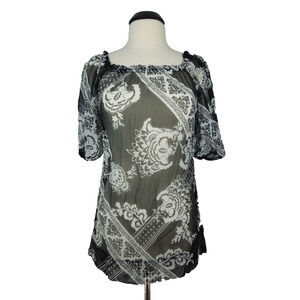 WHITE HOUSE BLACK MARKET (size S) Sheer Silk Floral Blouse 3/4 Sleeves